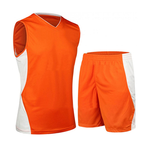 Custom Basketball Jersey Set Blue Orange V-Neck Sleeveless Quick Dry 100% Polyester Unisex Adult Athletic Wear - Product Image 6