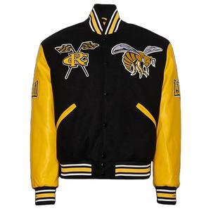 Vente en gros de vestes d'université d'État d'Alabama vestes Letterman corps noir avec manches en cuir jaune et broderie - Product Image 1