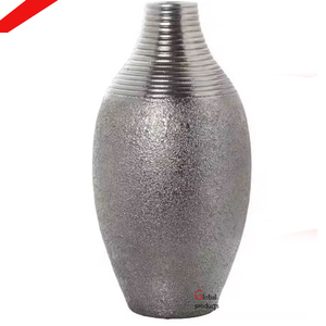 Vase à fleur en acier inoxydable en métal fini argent de haute qualité avec une belle feuille d'or pour la décoration de restaurant d'hôtel - Product Image 3