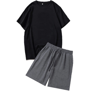 Haute qualité hommes été 2 pièces ensemble à manches courtes t-shirts shorts survêtement pour hommes Logo personnalisé deux pièces sport taille Pus - Product Image 1