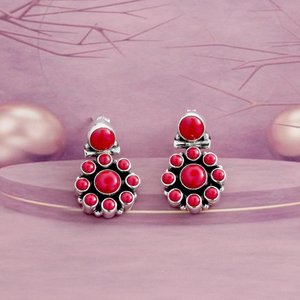 Ensemble de bijoux fins en pierre précieuse corail classique, pendentif et boucles d'oreilles en argent sterling 925, cadeau de mariage rouge pour elle, fabriqué en Inde - Product Image 4