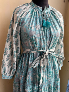 Femmes grande taille à manches longues Maxi robe bloc imprimé coton couleurs mélangées vêtements d'été avec gland décoration 100% coton - Product Image 3