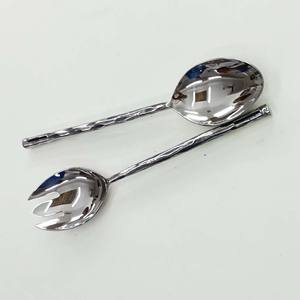 Juego de cucharas y tenedores plateados de acero inoxidable, diseño único, con mango redondo, modernos, para servir ensaladas - Product Image 6