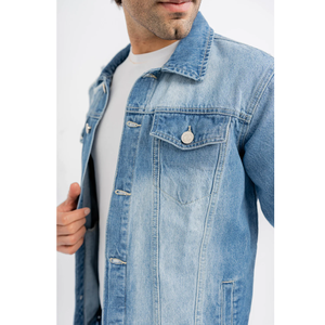 Nouveau style de veste en jean bleue pour hommes veste en jean de bonne qualité à manches longues et col montant veste en jean au design personnalisé - Product Image 5