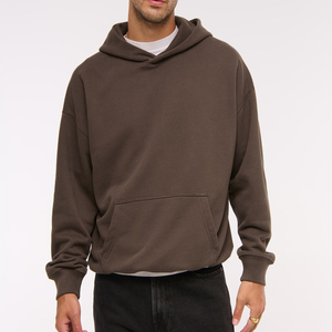 Sudadera con capucha esencial para hombre con cremallera 100% algodón de gran tamaño recortada con cremallera sudaderas con capucha con hombros caídos ropa de calle de peso pesado pulóver - Product Image 2