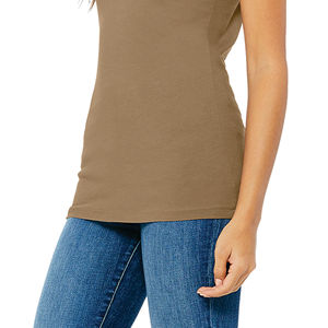 Camiseta de algodón peinado con cinta de hombro para mujer, Camisa ajustada con cinta de hombro, longitud corporal más larga, 100% Airlume, 32, Pebble de 4,2 oz - Product Image 5