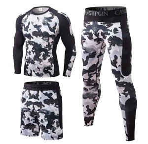 Ensemble de trois pièces de sport personnalisé : Leggings de sport avec poches profondes, short de compression avec poche, et ensemble Rash Guard pour garçons 2026 - Product Image 1