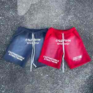 Pantalones cortos de gimnasio para hombre de alta calidad, Bermudas de Color sólido con lavado ácido, ropa de calle pesada transpirable, serigrafía personalizada para correr - Product Image 4