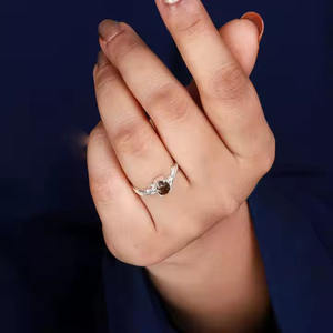 Banda de hoja de cuarzo ahumado, chapado en rodio, ajuste de punta de Plata de Ley 925, anillo minimalista, bandas de compromiso para mujeres y niñas - Product Image 6