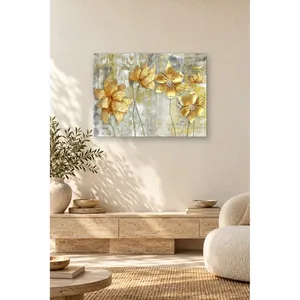 Fida Fleurs dorées sur fond texturé gris Impression sur toile - Product Image 3