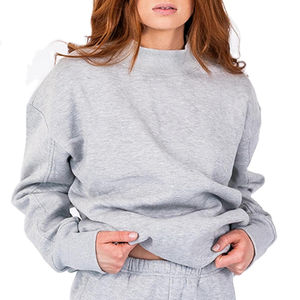 <b>Women</b> Custom Logo Front <b>Long</b> Autumn Winter Solid Loose Casual Sports 100% Cotton Turtleneck Eco-Friendly 360g <b>Sweatshirts</b> - Product Image 1