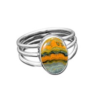 Bague en argent sterling 925 de qualité supérieure, faite à la main, pour femmes et jeunes filles, avec jaspe abeille taillé ovale, rhodiée, tendance, pour mariage, fiançailles et soirées