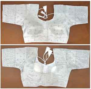 Blusa moderna VRINDA con tirantes de seda Top formal de verano con patrón abierto frontal y hermoso nudo Listo para usar Tops modestos - Product Image 5