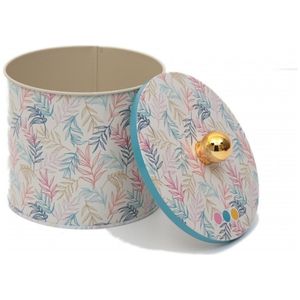 1.7L <b>Metal</b> round Canister with Knob Handle 140x125mm Leaf Pattern Design - Product Image 4