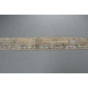 Turkish Rug 1,2x8,5 ft, <b>Brown</b> Blue Ikat <b>Wool</b> Vintage Rug - Product Image 2