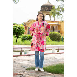 <b>Pink</b> Patchwork Kimono Robe Reversible <b>Wrap</b> Design - Product Image 1