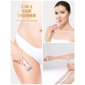 Rasoir électrique rechargeable rose pour femme, utilisation humide/sèche, tondeuse nez et corps, étanche IPX7, station de charge USB, lavable pour la zone du bikini - Product Image 1