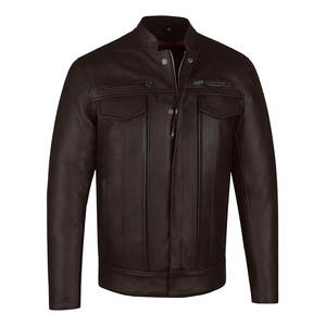 แจ็กเก็ตหนังวินเทจของผู้ชายคุณภาพพรีเมี่ยมดีไซน์ทนทานคอตั้งใส่ได้ทุกฤดูมีซิปซักด้านหน้า - Product Image 1