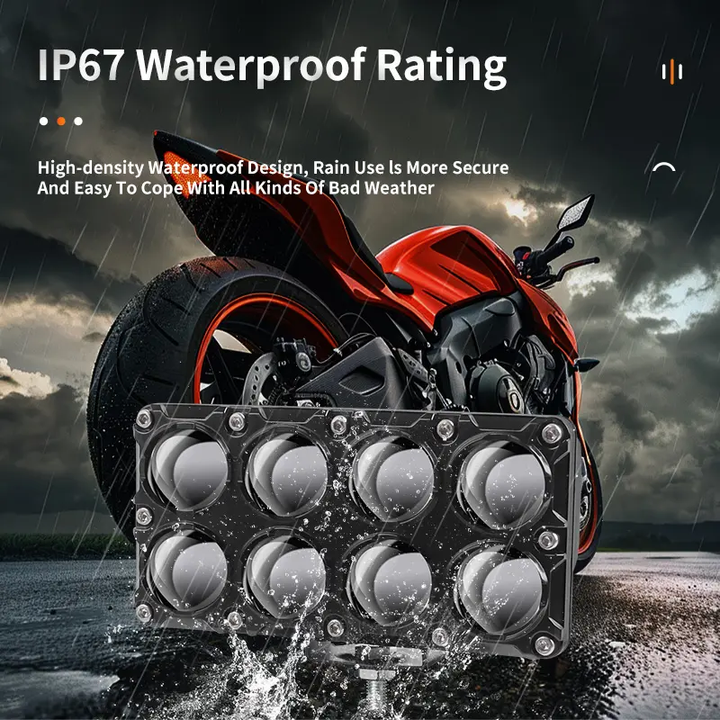 Заводская прямая поставка. 12-80В 8-линзовая светодиодная фара для мотоцикла, белый/желтый свет, ближний/дальний свет, дополнительный свет, противотуманная фара.