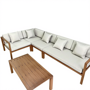 Ensemble de canapés d'extérieur en forme de L de luxe, cadre en aluminium, table basse, mobilier de salon moderne pour hôtel, capacité de 6 places |   Horti - Product Image 4