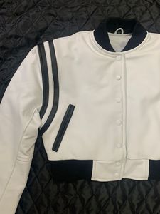 Winter Custom Heated Crop Top <b>Women</b> Varsity <b>Jacket</b> Warm Clothing Comprehensive <b>Jacket</b> White Casual <b>Leather</b> Body <b>Leather</b> Sleeves - Product Image 5