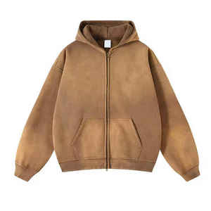 เสื้อฮู้ดผ้าฝ้ายโอเวอร์ไซส์ไซส์แบบมีซิปล้างกรดแบบกำหนดเอง - Product Image 3