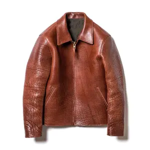 Custom Design Soft Comfortable Vintage Winter genuine cowhide leather jacket solid radish brown color leather jackets for men's