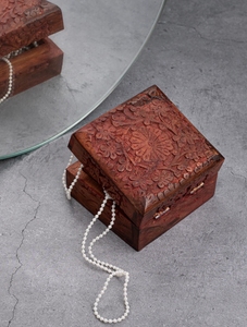 <b>Wooden</b> Jewellery <b>Box</b> with Brass Inlay for Women Hand carved Multipurpose <b>Storage</b> Vintage Decorative Chest Trinket Holder Gift - Product Image 2