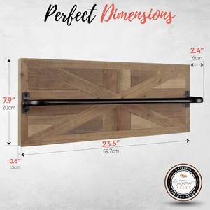 Toallero de granja rústico, impresionante decoración de baño de granja de madera de granero para pared, madera con incrustaciones expertas con barra negra mate - Product Image 6