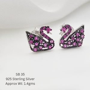 2.1 Gms 925 Sterling <b>Silver</b> Enamel Jewellery <b>Set</b> Light Weight <b>Silver</b> Peacock <b>Stud</b> <b>Earrings</b> Christmas Gift Crystal <b>Earrings</b> - Product Image 4