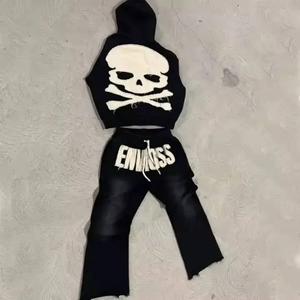 Conjunto de Sudadera con Capucha de Invierno para Hombre, Personalizado OEM, de Dos Piezas, Grueso, con Bordado Desgastado, Parche, Tejido con Efecto Ácido - Product Image 4