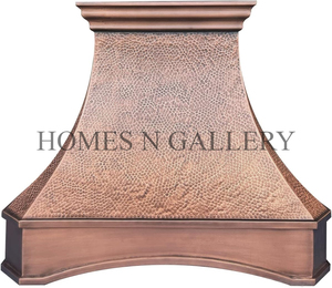 Hotte de cuisine murale en cuivre faite sur mesure, artisanale, pour îlot de cuisson, conçue pour les cuisines de villas de luxe, avec cheminée intégrée - Product Image 5