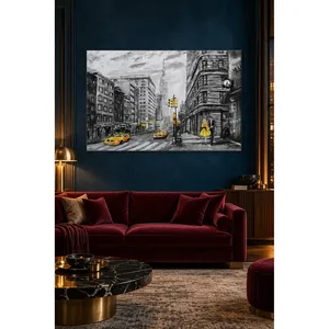 Impression sur toile Fida, femme de New York en robe jaune, noir et blanc - Product Image 5