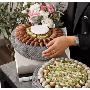 Serveur de table de luxe de qualité écologique bol de service à chocolat en fil de métal noir moderne serveur de desserts et de bonbons pour les mariages - Product Image 2