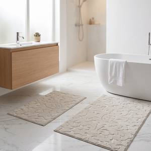 Tapis de bain 2 pièces en coton recyclé gris foncé, tissé jacquard teint en fil, production sur mesure - Product Image 2