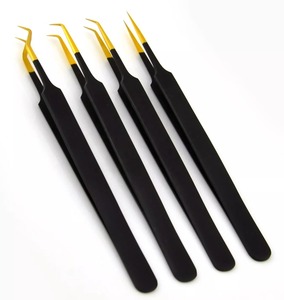 Pince à épiler de qualité professionnelle en or noir, Extension de cils avec poignée, pointe Fine et pointue, Isolation à 45 degrés, pince de beauté - Product Image 3