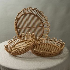 3 Pcs Set Plateau de Service Vintage en Osier Tressé Plateau de Service aux Fruits d'Eau Plateau de Service en Rotin Tissé Vente Chaude d'Inde - Product Image 1
