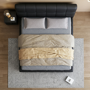 Base <span class=keywords><strong>de</strong></span> Cama Tapizada Contemporánea Personalizada OEM, Cama <span class=keywords><strong>de</strong></span> Cuero Nappa Suave, Resistente a los Sonidos, Muebles para Recámara Principal, Cama con Plataforma - Product Image 2