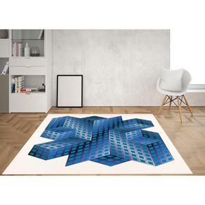 Alfombra de Entrada con Diseño Geométrico 3D: Alfombra de Chenilla con Ilusión Óptica Azul - Product Image 3