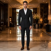 Costume Homme Noir Croisé à Boutons Bas, Revers Pointus, Poches à Rabat, pour Affaires et Soirées Formelles, Sur Mesure (MTM)