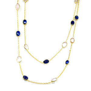 Collar de cadena larga de piedras preciosas mezcladas proveedor de joyería MOQ bajo chapado en oro de Plata de Ley 925 para uso diario - Product Image 1
