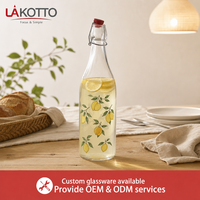 Bouteille en verre LAKOTTO grande capacité 1000 ml avec bouchon à bascule pour service de petit-déjeuner en hôtel, marque personnalisée, exportateur direct d'usine
