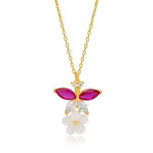 Colgante de plata de ley 925 con diseño de flor, collar con colgante de circonita de Rubí, estilo veraniego - Product Image 1