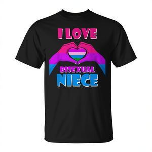 T-shirt I Love My Bisexual Niece, design drapeau de la fierté, noir, unisexe, col rond, manches courtes, pour adulte - Product Image 2