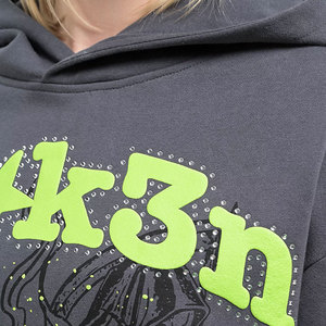 Sudadera con Capucha de Manga Larga Estilo Urbano con Pedrería Premium, Logotipo Personalizado Impreso, Nueva Sudadera con Capucha de Algodón Mezclado con Aspecto Vintage y Pedrería - Product Image 5