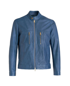 Veste de course bleue à capuche de style motard pour hommes, manches longues, poches zippées sur le devant, tissu polaire durable. - Product Image 1