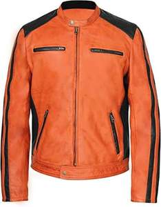 Chaqueta de motorista de cuero genuino personalizada para hombre, cuello levantado de alta calidad, transpirable, estilo clásico de motocicleta, marrón, satén de invierno, 4XL - Product Image 1