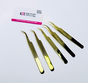Pince à épiler pour cils GETUP BROSONS IMPEX de haute qualité, en acier inoxydable doré, à pointe lisse, avec poignée diamantée, couleurs plasma - Product Image 4