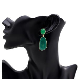 Boucles d'oreilles en argent sterling 925 faites à la main en onyx vert plaqué or longue goutte pendante cadeau accessoire de mode de créateur - Product Image 3