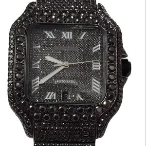 นาฬิกาทำงานฝีมือแบบไดนามิกกลไกอัตโนมัติสำหรับผู้ชายสายสแตนเลสสีดำ VVS Moissanite หน้าปัดเพชรแบบแอนะล็อก - Product Image 1